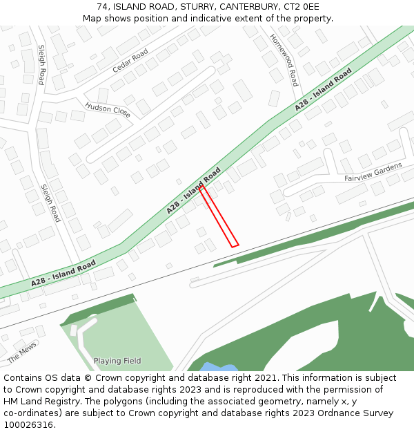 74, ISLAND ROAD, STURRY, CANTERBURY, CT2 0EE: Location map and indicative extent of plot