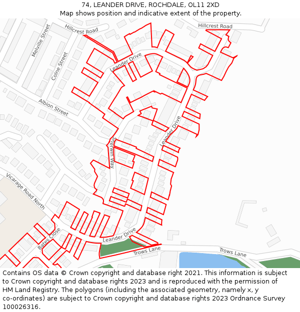 74, LEANDER DRIVE, ROCHDALE, OL11 2XD: Location map and indicative extent of plot