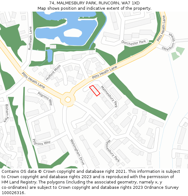 74, MALMESBURY PARK, RUNCORN, WA7 1XD: Location map and indicative extent of plot