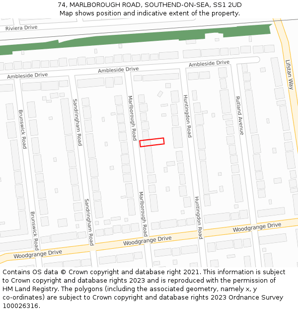 74, MARLBOROUGH ROAD, SOUTHEND-ON-SEA, SS1 2UD: Location map and indicative extent of plot