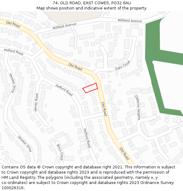 74, OLD ROAD, EAST COWES, PO32 6AU: Location map and indicative extent of plot