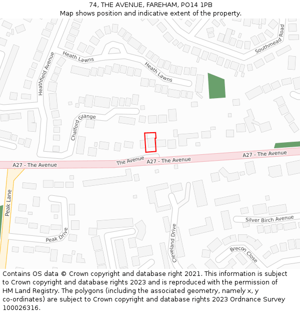 74, THE AVENUE, FAREHAM, PO14 1PB: Location map and indicative extent of plot