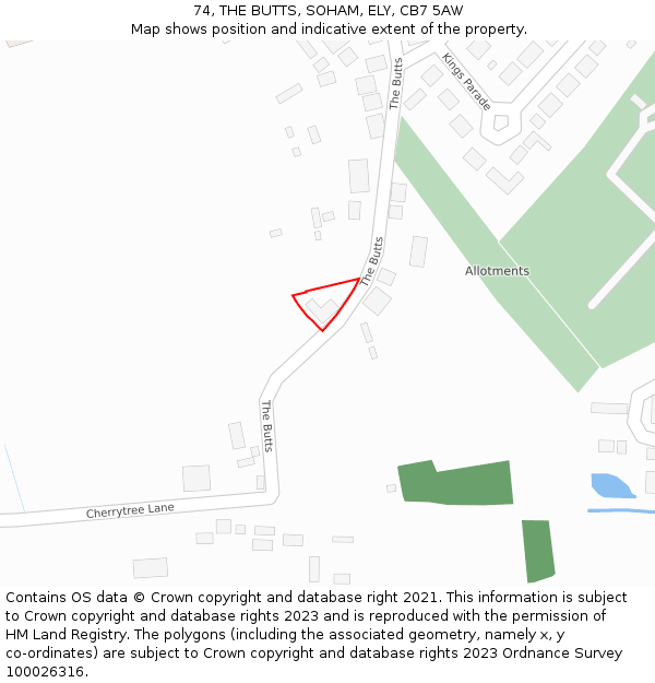 74, THE BUTTS, SOHAM, ELY, CB7 5AW: Location map and indicative extent of plot