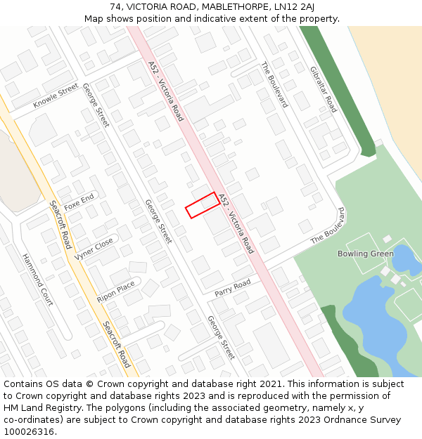 74, VICTORIA ROAD, MABLETHORPE, LN12 2AJ: Location map and indicative extent of plot