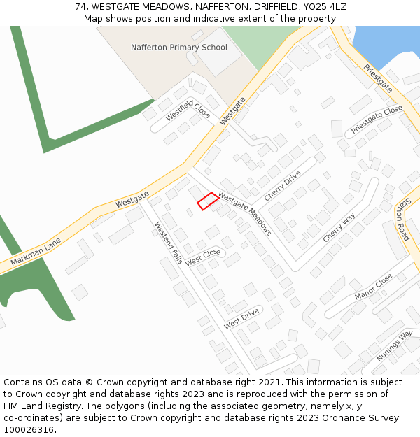 74, WESTGATE MEADOWS, NAFFERTON, DRIFFIELD, YO25 4LZ: Location map and indicative extent of plot