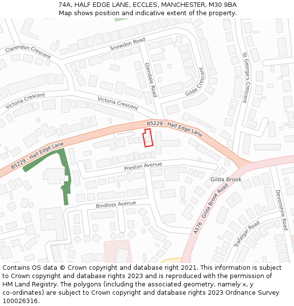 74A, HALF EDGE LANE, ECCLES, MANCHESTER, M30 9BA: Location map and indicative extent of plot