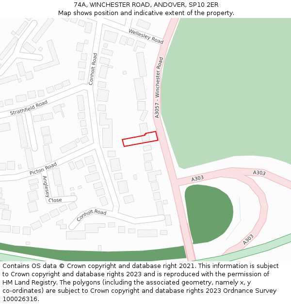 74A, WINCHESTER ROAD, ANDOVER, SP10 2ER: Location map and indicative extent of plot