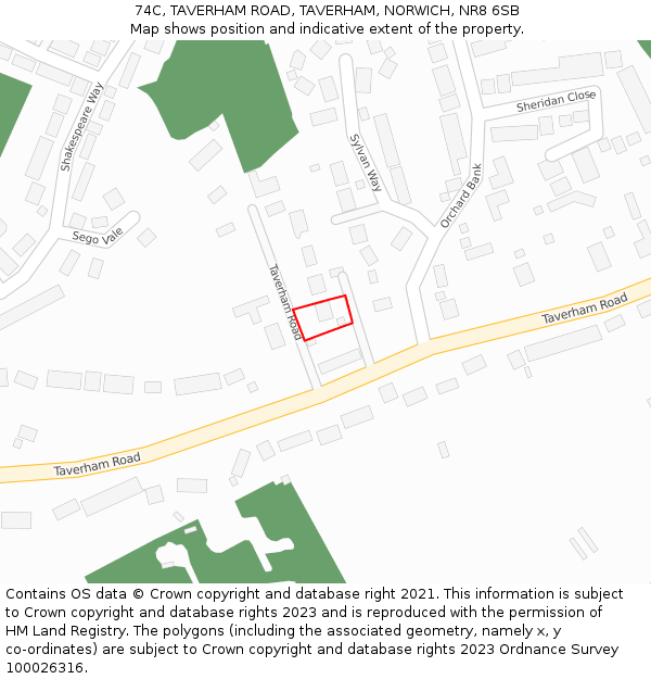 74C, TAVERHAM ROAD, TAVERHAM, NORWICH, NR8 6SB: Location map and indicative extent of plot