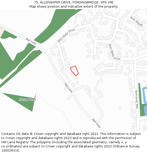 75, ALLENWATER DRIVE, FORDINGBRIDGE, SP6 1RE: Location map and indicative extent of plot