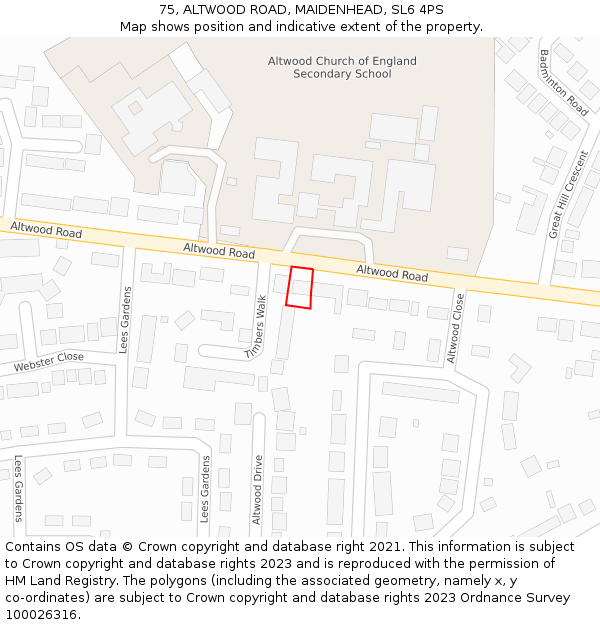 75, ALTWOOD ROAD, MAIDENHEAD, SL6 4PS: Location map and indicative extent of plot