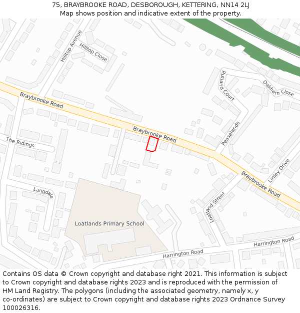 75, BRAYBROOKE ROAD, DESBOROUGH, KETTERING, NN14 2LJ: Location map and indicative extent of plot