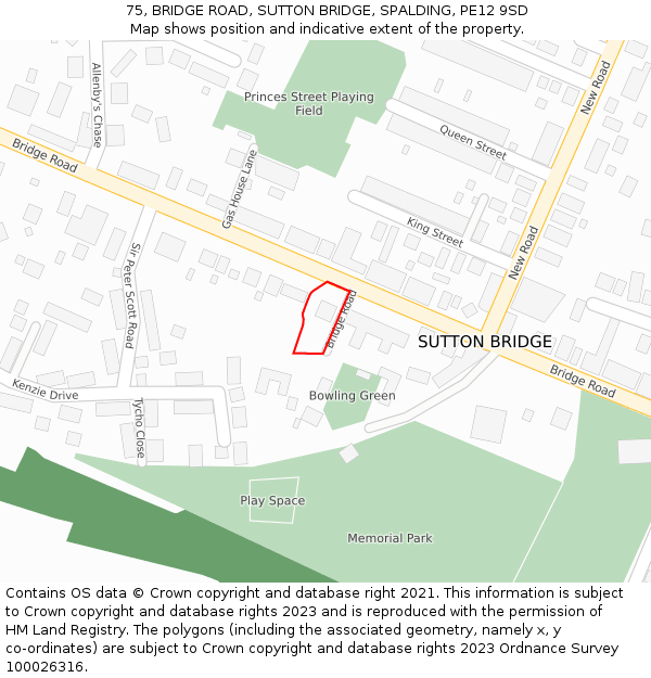 75, BRIDGE ROAD, SUTTON BRIDGE, SPALDING, PE12 9SD: Location map and indicative extent of plot