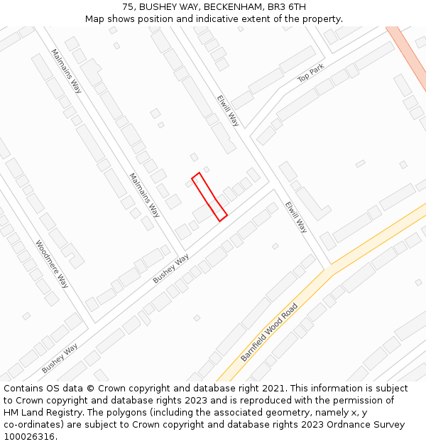 75, BUSHEY WAY, BECKENHAM, BR3 6TH: Location map and indicative extent of plot