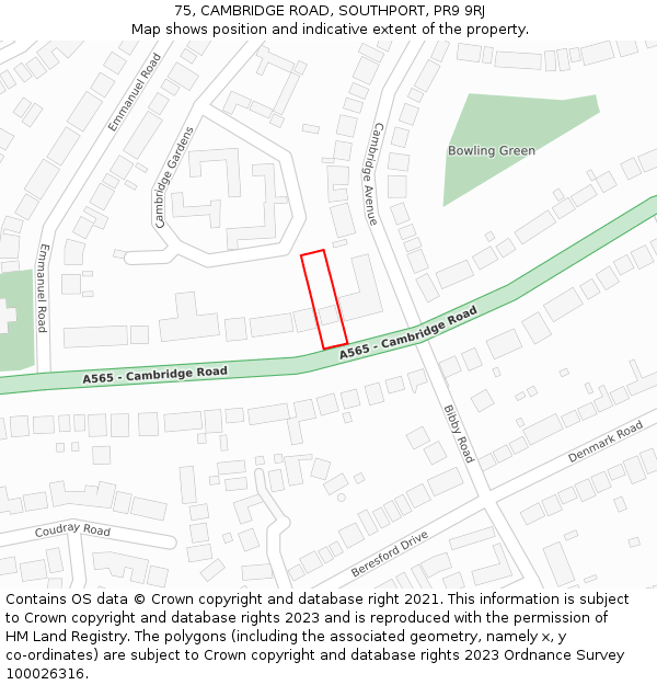 75, CAMBRIDGE ROAD, SOUTHPORT, PR9 9RJ: Location map and indicative extent of plot