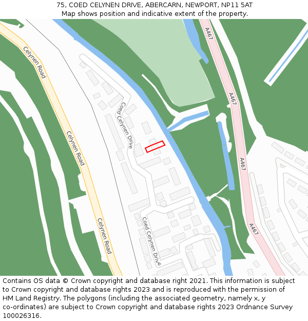 75, COED CELYNEN DRIVE, ABERCARN, NEWPORT, NP11 5AT: Location map and indicative extent of plot