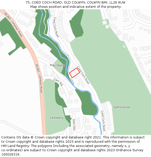 75, COED COCH ROAD, OLD COLWYN, COLWYN BAY, LL29 9UW: Location map and indicative extent of plot