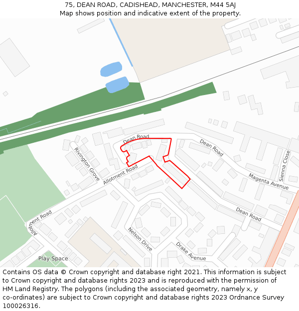 75, DEAN ROAD, CADISHEAD, MANCHESTER, M44 5AJ: Location map and indicative extent of plot