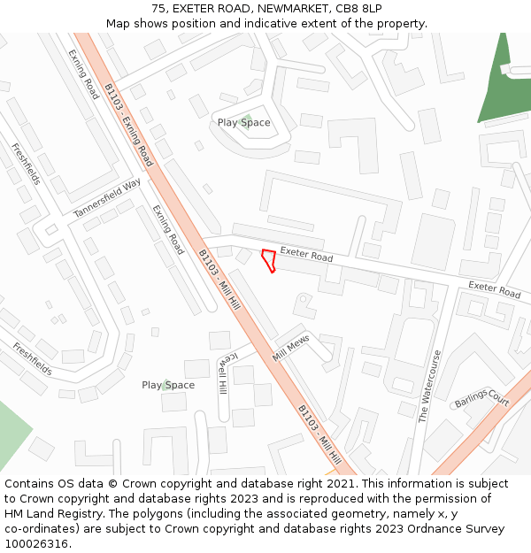 75, EXETER ROAD, NEWMARKET, CB8 8LP: Location map and indicative extent of plot