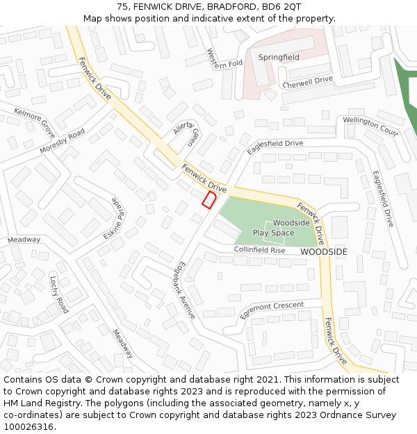 75, FENWICK DRIVE, BRADFORD, BD6 2QT: Location map and indicative extent of plot