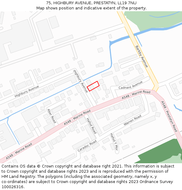 75, HIGHBURY AVENUE, PRESTATYN, LL19 7NU: Location map and indicative extent of plot