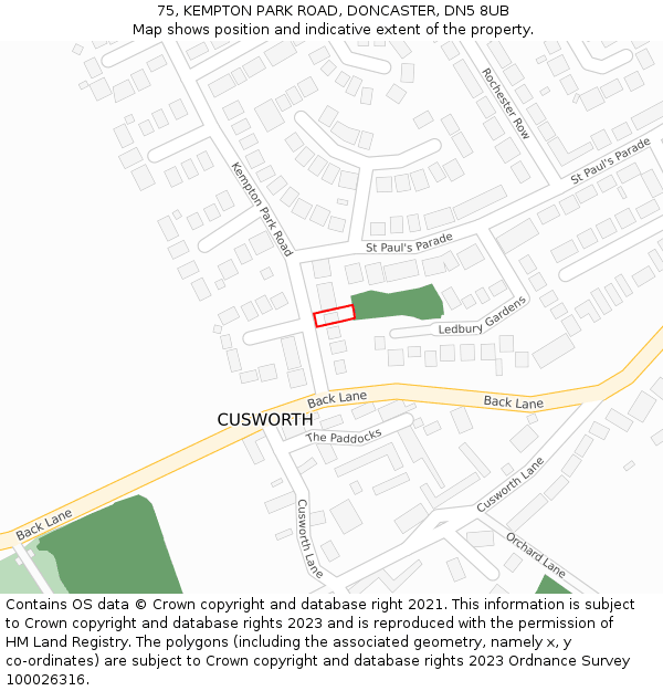 75, KEMPTON PARK ROAD, DONCASTER, DN5 8UB: Location map and indicative extent of plot