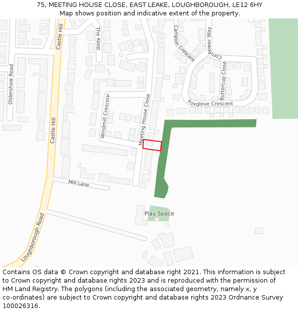 75, MEETING HOUSE CLOSE, EAST LEAKE, LOUGHBOROUGH, LE12 6HY: Location map and indicative extent of plot