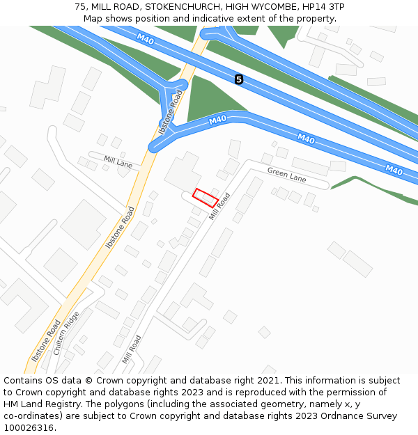 75, MILL ROAD, STOKENCHURCH, HIGH WYCOMBE, HP14 3TP: Location map and indicative extent of plot