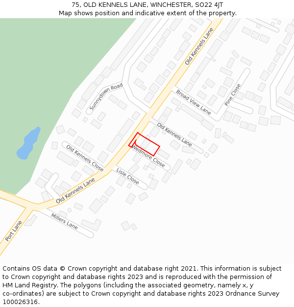 75, OLD KENNELS LANE, WINCHESTER, SO22 4JT: Location map and indicative extent of plot