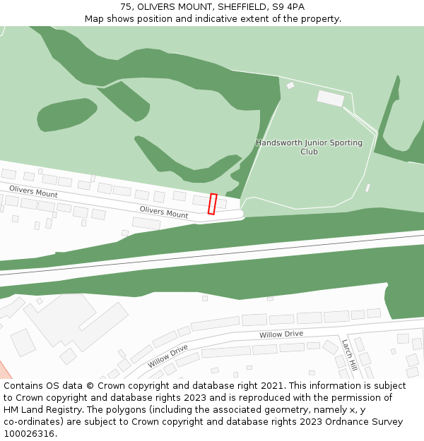 75, OLIVERS MOUNT, SHEFFIELD, S9 4PA: Location map and indicative extent of plot