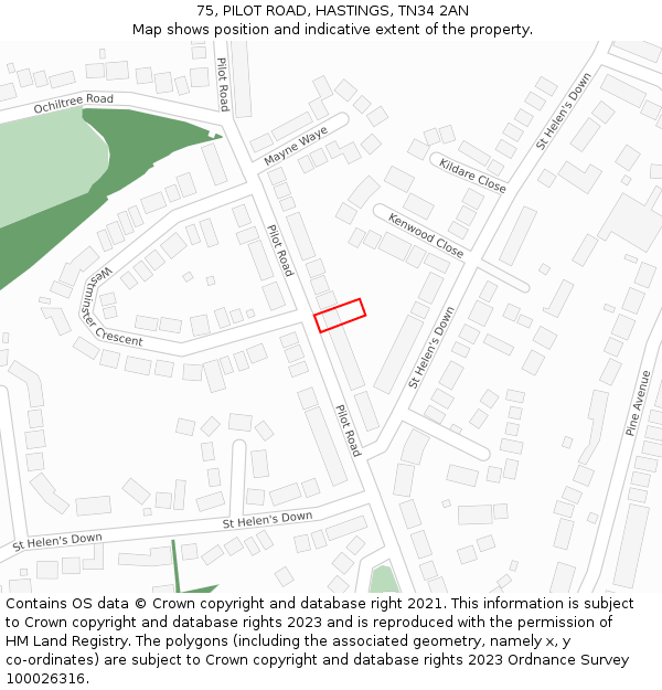 75, PILOT ROAD, HASTINGS, TN34 2AN: Location map and indicative extent of plot