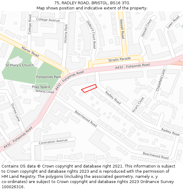 75, RADLEY ROAD, BRISTOL, BS16 3TG: Location map and indicative extent of plot