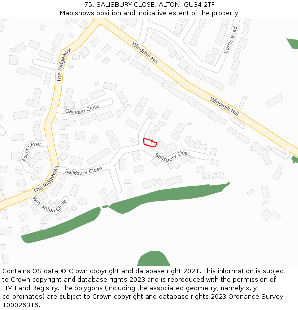 75, SALISBURY CLOSE, ALTON, GU34 2TF: Location map and indicative extent of plot