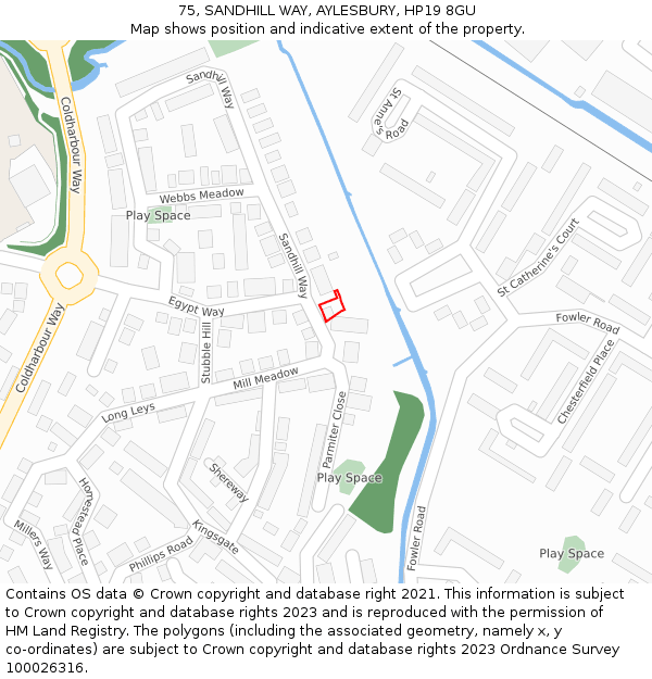 75, SANDHILL WAY, AYLESBURY, HP19 8GU: Location map and indicative extent of plot