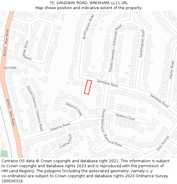 75, SANDWAY ROAD, WREXHAM, LL11 2RL: Location map and indicative extent of plot