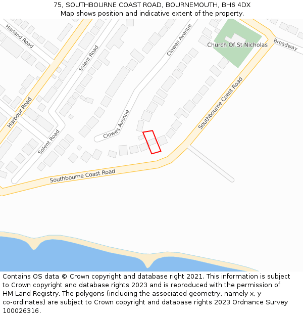 75, SOUTHBOURNE COAST ROAD, BOURNEMOUTH, BH6 4DX: Location map and indicative extent of plot