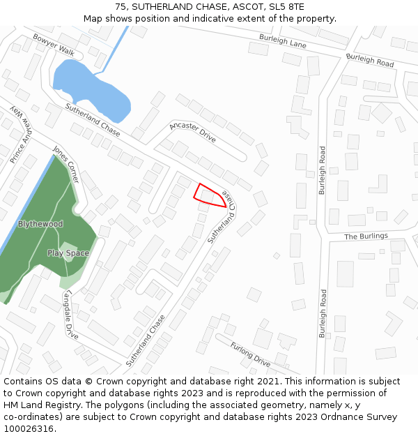 75, SUTHERLAND CHASE, ASCOT, SL5 8TE: Location map and indicative extent of plot