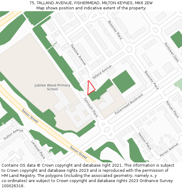 75, TALLAND AVENUE, FISHERMEAD, MILTON KEYNES, MK6 2EW: Location map and indicative extent of plot