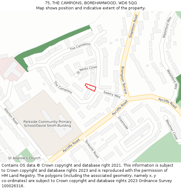 75, THE CAMPIONS, BOREHAMWOOD, WD6 5QG: Location map and indicative extent of plot