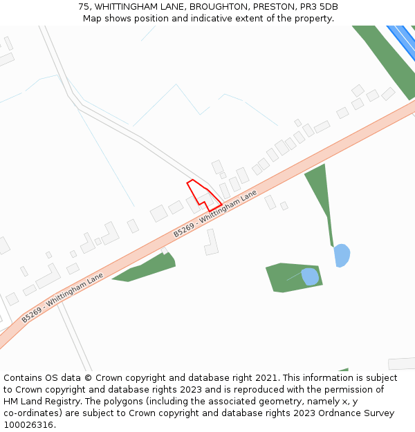 75, WHITTINGHAM LANE, BROUGHTON, PRESTON, PR3 5DB: Location map and indicative extent of plot