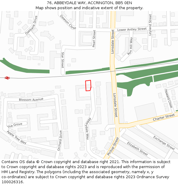 76, ABBEYDALE WAY, ACCRINGTON, BB5 0EN: Location map and indicative extent of plot