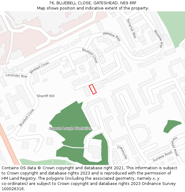 76, BLUEBELL CLOSE, GATESHEAD, NE9 6RF: Location map and indicative extent of plot