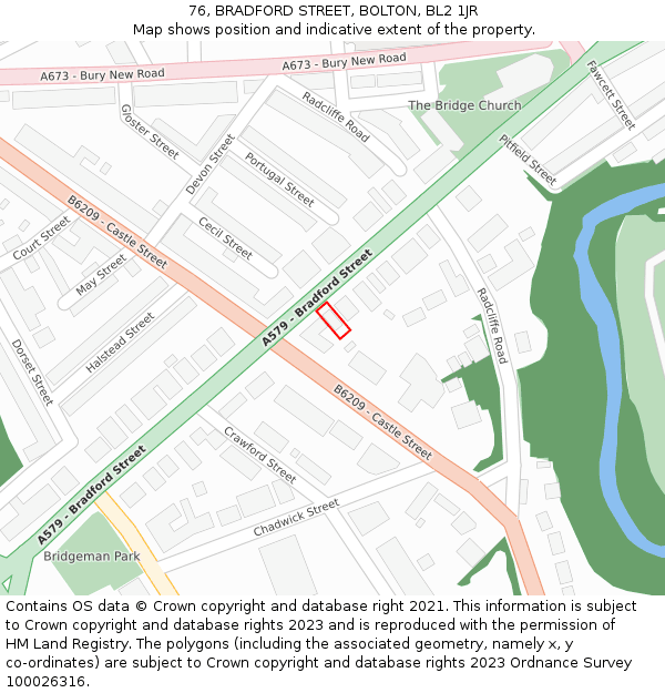 76, BRADFORD STREET, BOLTON, BL2 1JR: Location map and indicative extent of plot