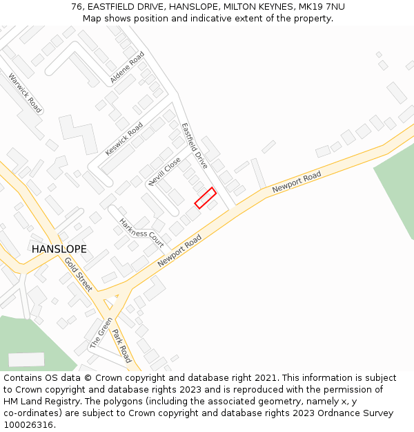 76, EASTFIELD DRIVE, HANSLOPE, MILTON KEYNES, MK19 7NU: Location map and indicative extent of plot