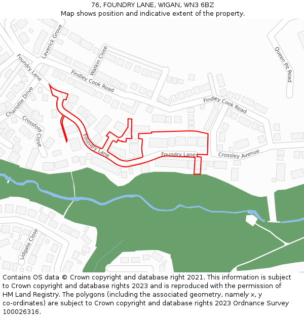 76, FOUNDRY LANE, WIGAN, WN3 6BZ: Location map and indicative extent of plot