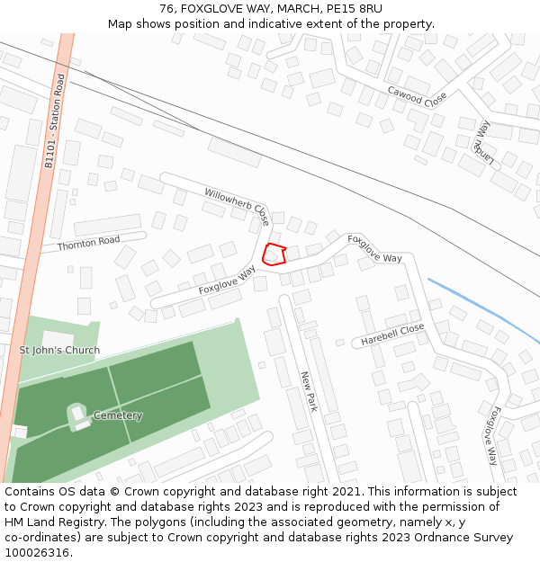 76, FOXGLOVE WAY, MARCH, PE15 8RU: Location map and indicative extent of plot