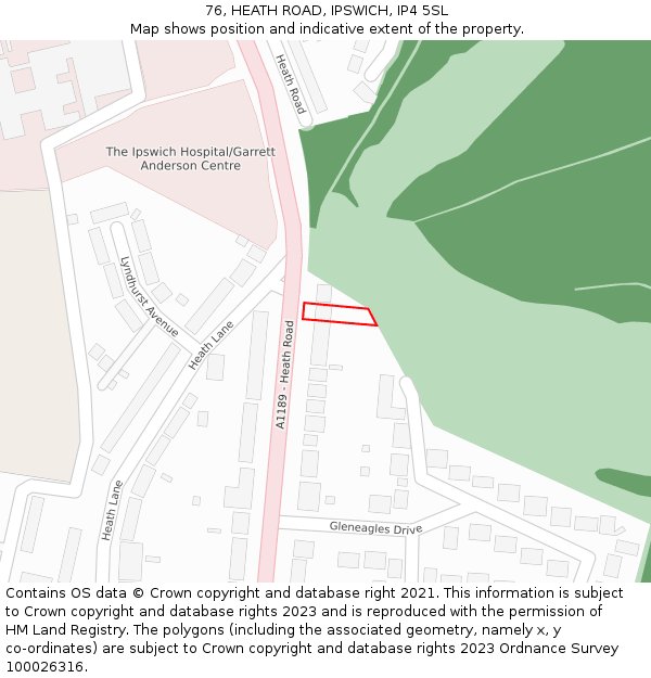 76, HEATH ROAD, IPSWICH, IP4 5SL: Location map and indicative extent of plot