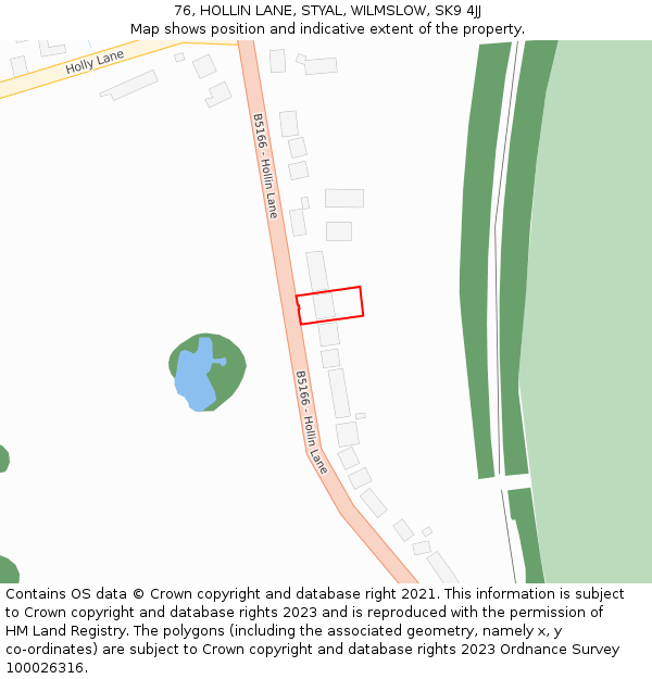 76, HOLLIN LANE, STYAL, WILMSLOW, SK9 4JJ: Location map and indicative extent of plot