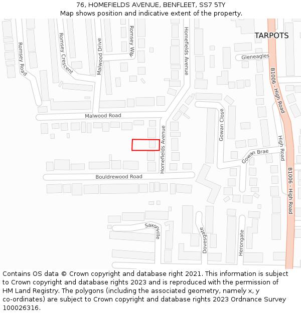 76, HOMEFIELDS AVENUE, BENFLEET, SS7 5TY: Location map and indicative extent of plot