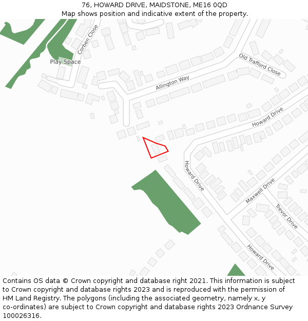 76, HOWARD DRIVE, MAIDSTONE, ME16 0QD: Location map and indicative extent of plot