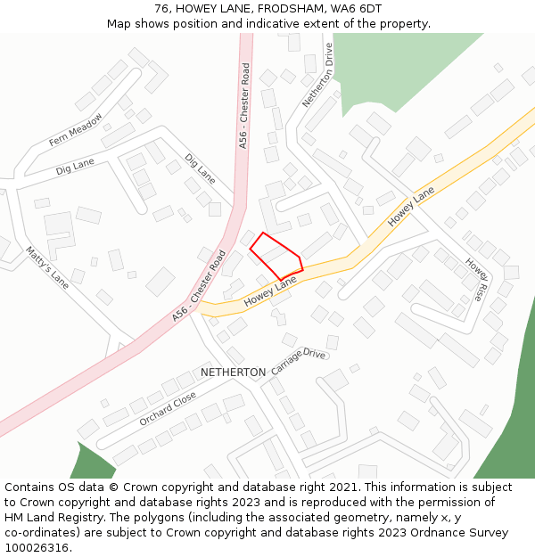 76, HOWEY LANE, FRODSHAM, WA6 6DT: Location map and indicative extent of plot